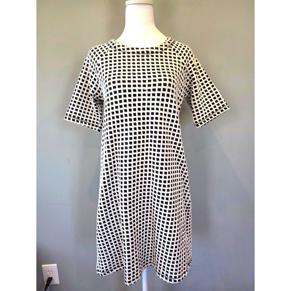 Lila Rose Sheath Dress Black White Checkered Knit Cotton Medium Office Preppy